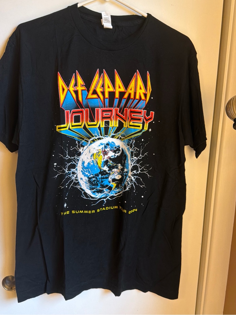 Tultex Black Short Sleeve Tee with Multicolor Def Leppard Journey Graphic